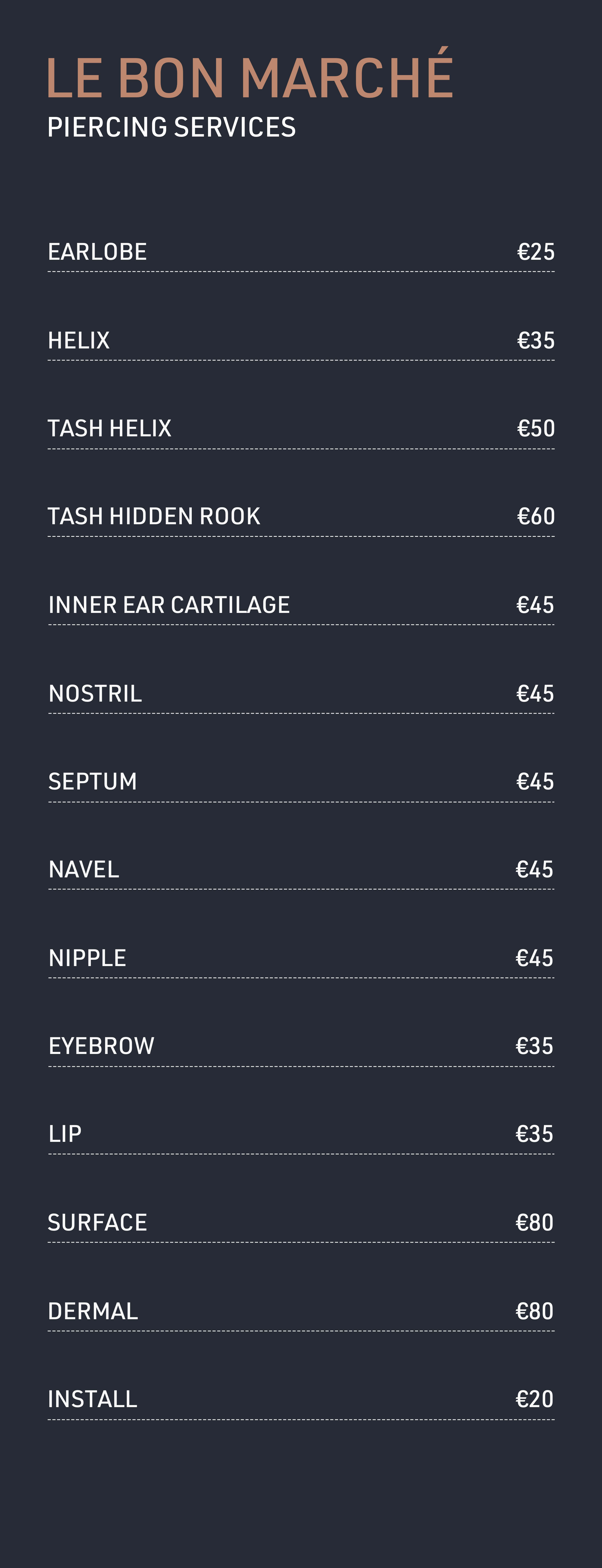 Dubai Piercing prices for earlobe, helix, body, nostril, nipple, cartilage piercings