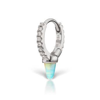 Single Short Opal Spike Diamond Eternity Hoop Earring